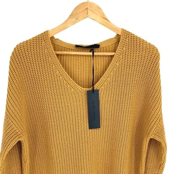 Jenni Kayne Cotton Cabin Knit Pullover Sweater Oversized Mustard Yellow Size Med